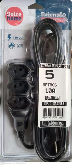 Imagem de Extensão Tripolar 2P+T Bivolt 5 Metros Preto 10A Dolce Home