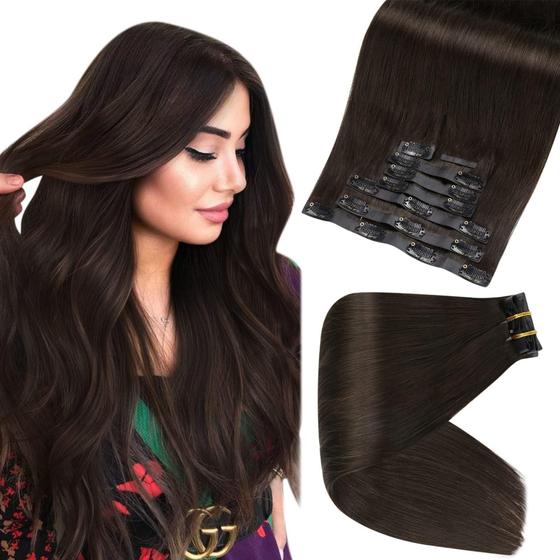 Imagem de Extensões de cabelo Clip in Full Shine Dark Brown 16 polegadas 120g