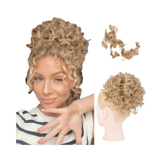 Imagem de Extensões de Cabelo Coque Bagunçado - Sintético, Marrom Escuro (60g) - Com Elástico
