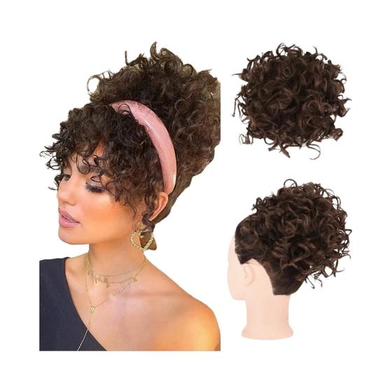 Imagem de Extensões de Cabelo Coque Bagunçado - Sintético, Marrom Escuro (60g) - Com Elástico