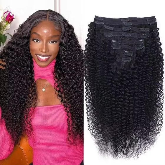 Imagem de Extensões de Cabelo Humano Cecycocy - 3C 4A Kinky Curly - Com Clip