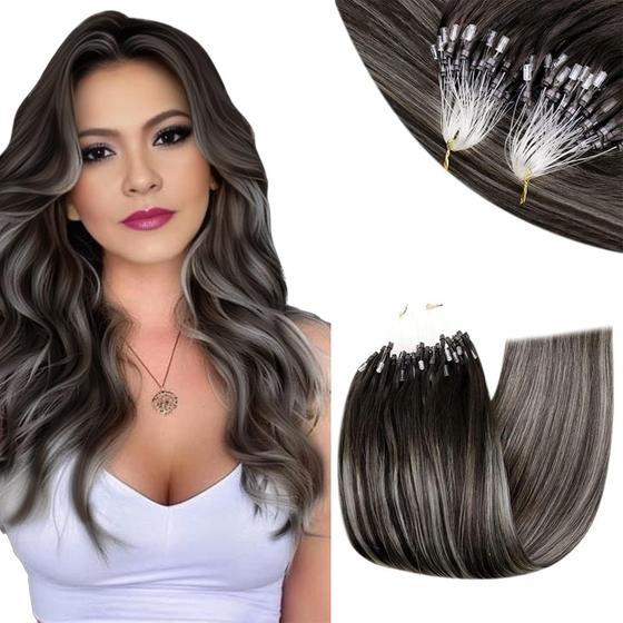 Imagem de Extensões de cabelo Micro Link RUNATURE Ombre preto a prata