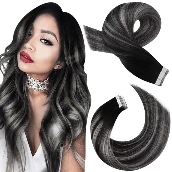 Imagem de Extensões de cabelo Moresoo Tape em preto Ombre 40cm 50g 20pcs