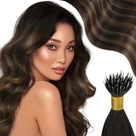 Imagem de Extensões de Cabelo Nano Ring Moresoo - Cabelo Humano 40cm 50g - Cor Darkes