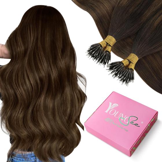 Imagem de Extensões de cabelo Nano YoungSee Dark Brown Mix Medium Brown