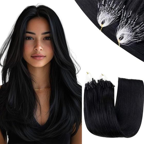 Imagem de Extensões de Cabelo RUNATURE com Micro Beads - 60cm, 50g, 50 Fios - Preto