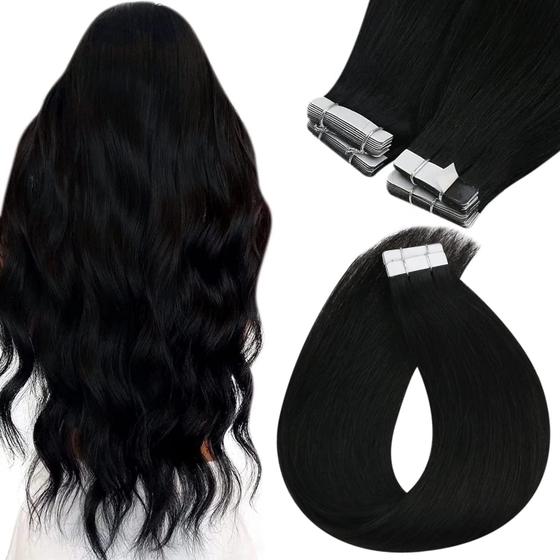 Imagem de Extensões de cabelo Sunny Hair Tape em cabelo humano preto 22cm