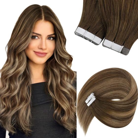 Imagem de Extensões de cabelo Sunny Hair Tape em marrom Balayage 50g 45cm