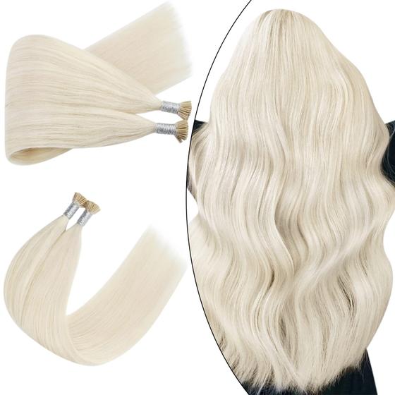 Imagem de Extensões de cabelo Ugeat I Tip 60 cm Cabelo humano loiro branco