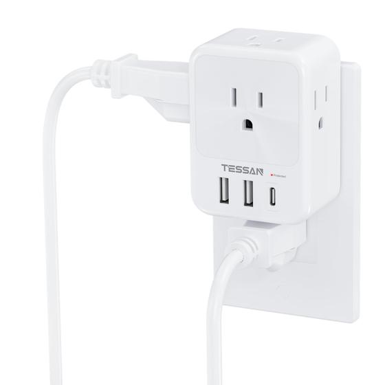 Imagem de Extensor de Saída TESSAN com 3 Portas USB e Carregador USB-C