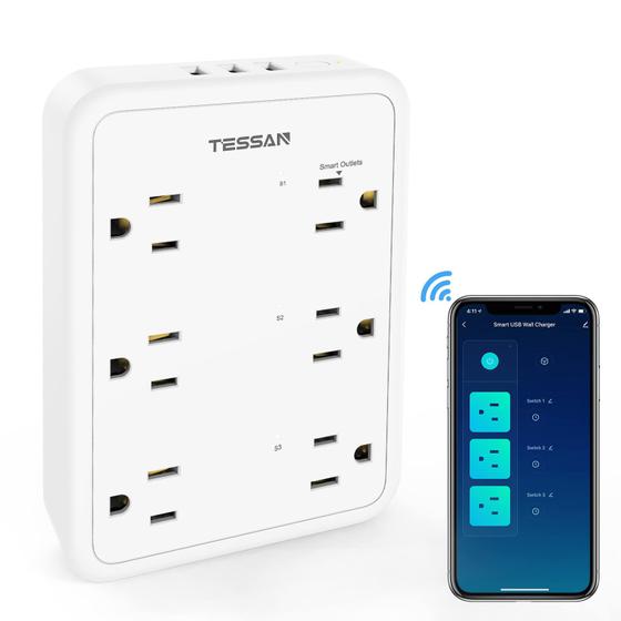 Imagem de Extensor de Tomada Inteligente TESSAN - 6 Tomadas e 3 USB