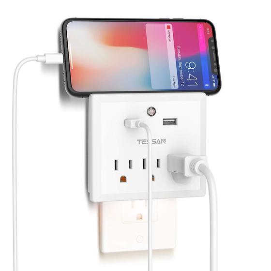 Imagem de Extensor de Tomada TESSAN com Carregador USB e Luz Noturna