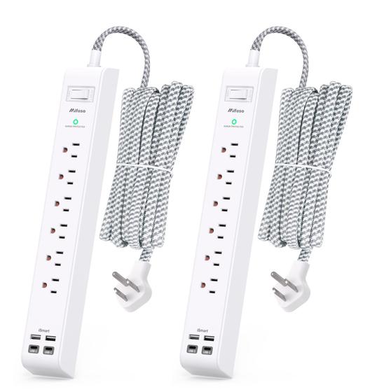 Imagem de Extensor de Tomadas Mifaso - 10 Pés, 6 Tomadas + 4 USB - Pacote com 2
