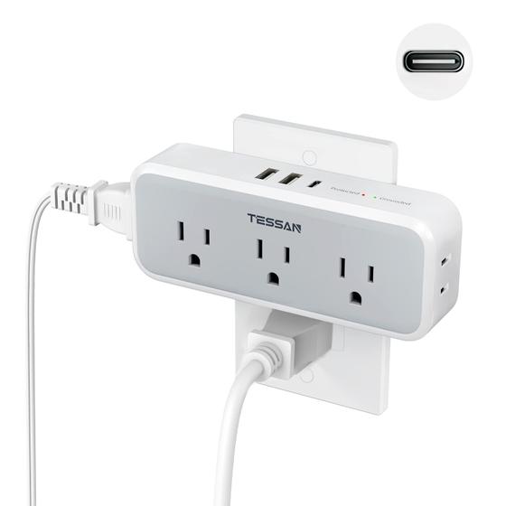 Imagem de Extensor de Tomadas TESSAN com 5 Portas USB e Carregador de Parede