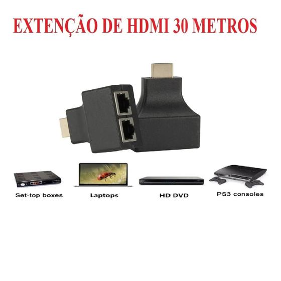 Imagem de Extensor Hdmi 3d 30 Metros Via Cabo De Rede Utp Cat5 E Cat6