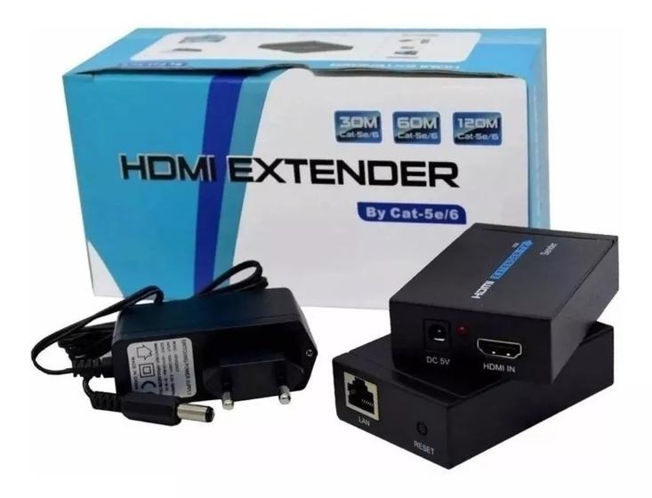 Imagem de Extensor Hdmi Ate 60Metros Via Cabo de Rede Rj 45 Cat5e Cat6 Bivolt HDTV