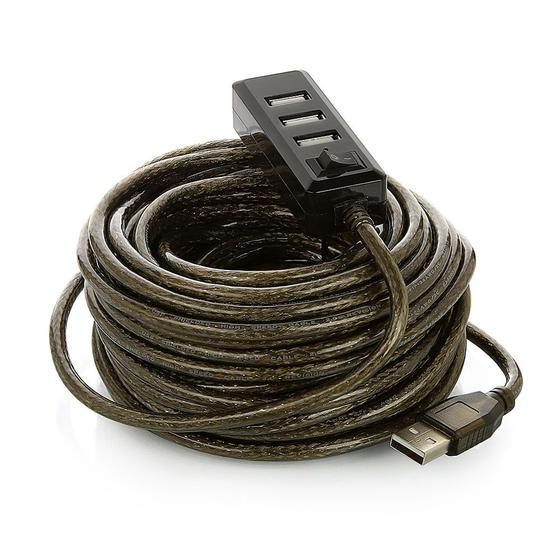 Imagem de Extensor USB 2.0 - HUB 4 Portas - com Amplificador de Sinal