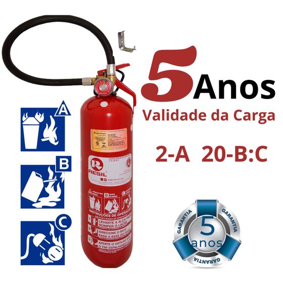 Imagem de Extintor Incêndio Pó ABC 2kg com Mangueira e Suporte de Parede (2A 20BC) - 5 Anos de Validade Resil