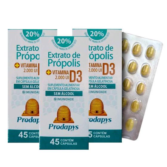 Imagem de Extrato de Própolis com Vitamina D3 2000 Ui com 45 Cápsulas Kit com 3