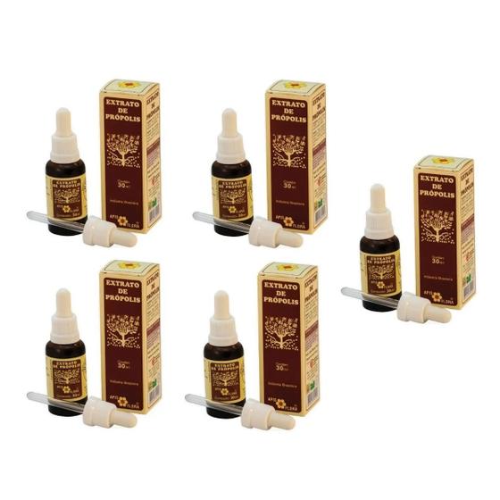 Imagem de Extrato De Própolis Marrom 30ml Apis Flora Kit C/ 5 Frascos