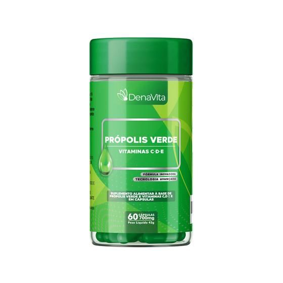 Imagem de Extrato de Própolis Verde, Vitaminas C- D- E, 2x1 - Suplemento Alimentar, 60 Cápsulas 700mg - Denavita