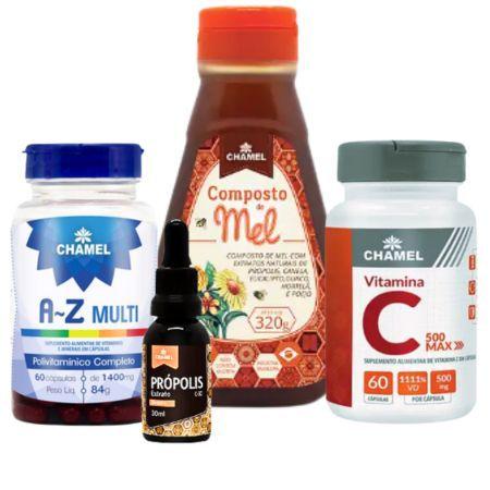 Imagem de Extrato de Própolis+ Vitamina C+ Polivitaminico+ Mel c/ Própolis, Canela, Hortelã, Guaco, Canela e Poejo (Kit Reforço)