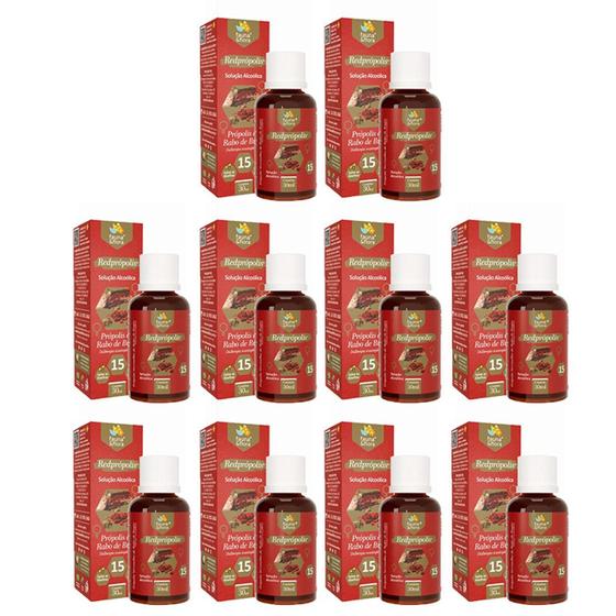 Imagem de Extrato  Própolis Puro Vermelha Kit com 10 15% Alcoólico Imunidade Vitamina Aquoso 30 ml Natural