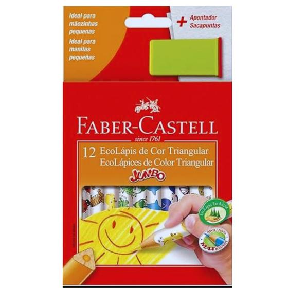 Imagem de Faber-Castell 12.3012AP EcoLápis Triangular Jumbo - Lápis de Cor, Apontador incluído com Depósito, 12 Cores