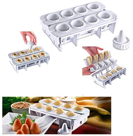 Fabrica De Coxinha Com 8 Formas De Plastico Branco Menor preço em Fabrica De Coxinha Com 8 Formas De Plastico Branco