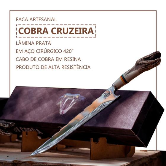 Imagem de Faca Artesal Cobra Cruzeira 10 Pol. Aço Cirúrgico