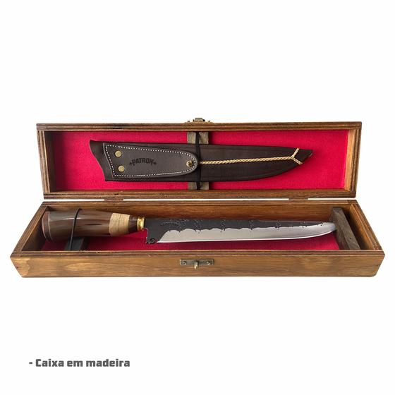 Imagem de Faca Churrasco Inox 10P Rústica Cabo Chifre+Caixa de Madeira
