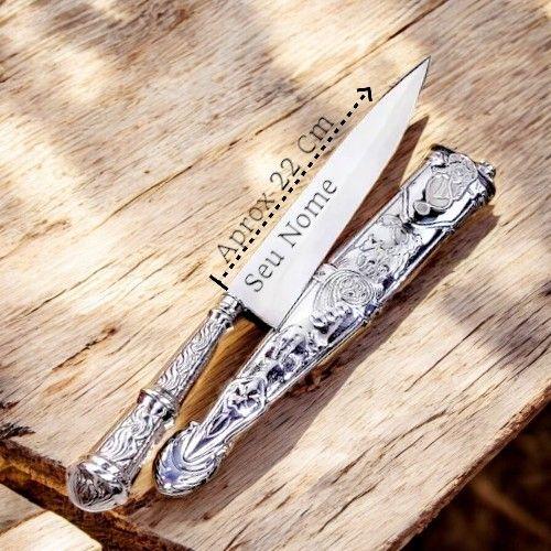 Imagem de Faca Gaúcha Churrasco Prateada Inox 9 Polegadas  Personalizável