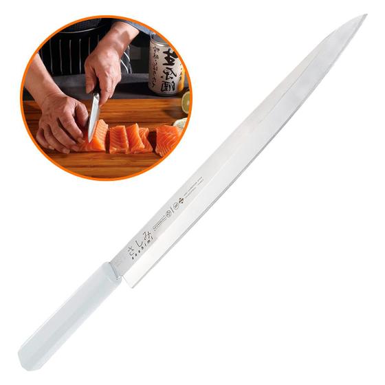 Faca Japonesa Sashimi Cabo Branco Peixe Legume 10Pol 38cm Profissional Mundial Certificação Sanitized AntiBacteriano Menor preço em Faca Japonesa Sashimi Cabo Branco Peixe Legume 10Pol 38cm Profissional Mundial Certificação Sanitized AntiBacteriano