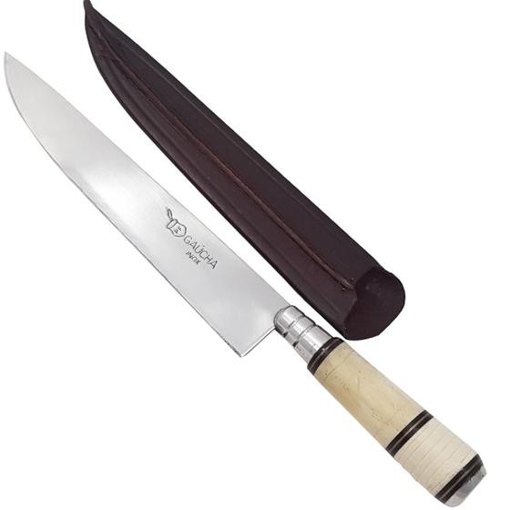 Faca para Churrasco 8" Aço Inox Cabo de Osso e Bainha de Couro Cutelaria Facas Gaúcha é boa?