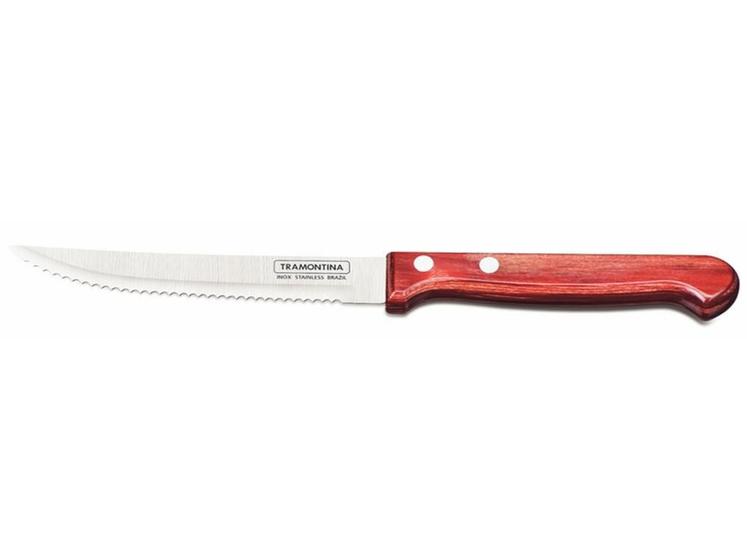 Imagem de Faca para churrasco frutas 5 polywood vermelho lamina de aco inox e cabo de madeira tramontina