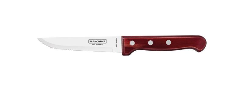 Imagem de Faca para Churrasco Jumbo Tramontina com Lâmina de Aço Inox e Cabo de Madeira Polywood Vermelho 5"