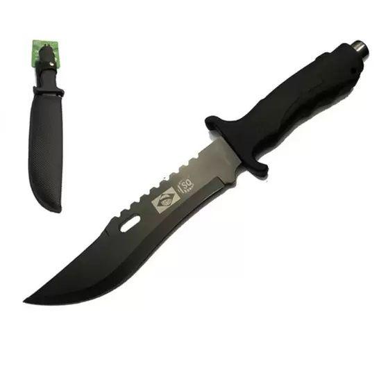 Faca Preta Camping Pesca Aço Inox 7,5" SQ1350 ds Facas