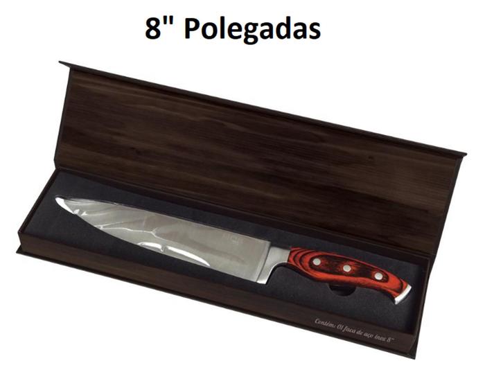 Imagem de Faca Profissional Churrasco Carne 8" Polegadas Aço Inox Com Cabo Madeira Chef