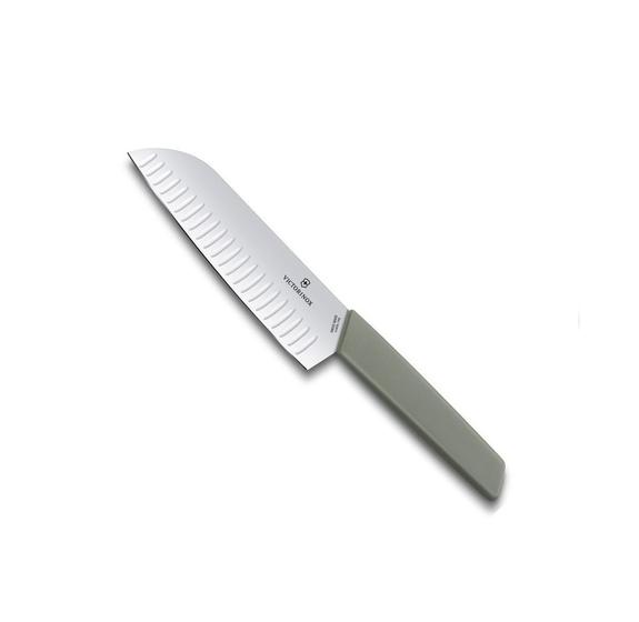 Imagem de Faca Santoku com sulcos para queijos vegetais e peixes linha Swiss Modern Oliva Victorinox