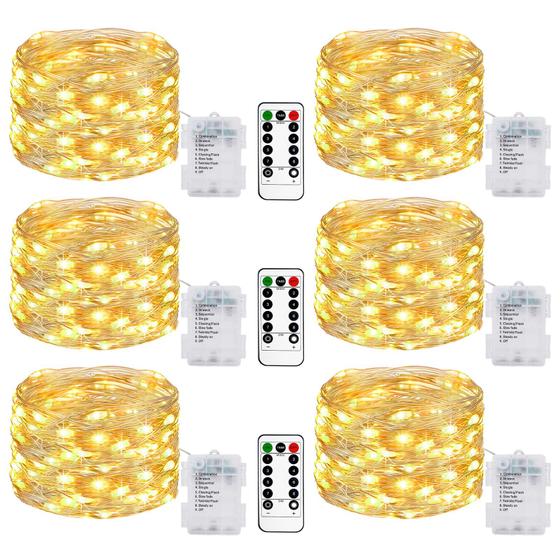 Imagem de Fairy String Lights litogo 10 m 100 LED com controle remoto, pacote com 6