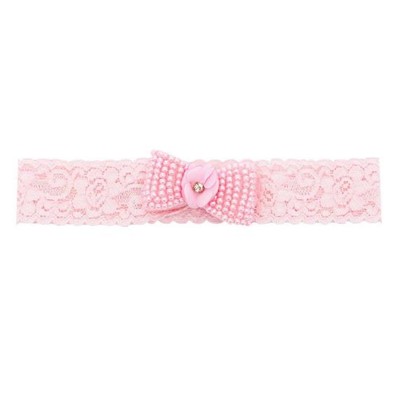 Imagem de Faixa bebê de renda com laço de perolas - Rosa bebê