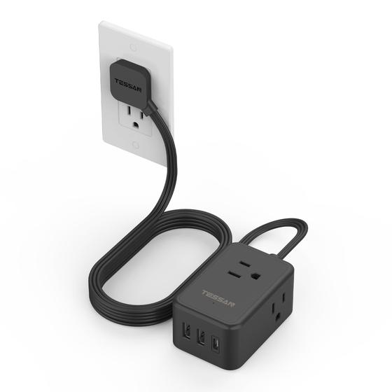 Imagem de Faixa de Alimentação TESSAN Ultrafina - 3 USB + 3 Tomadas