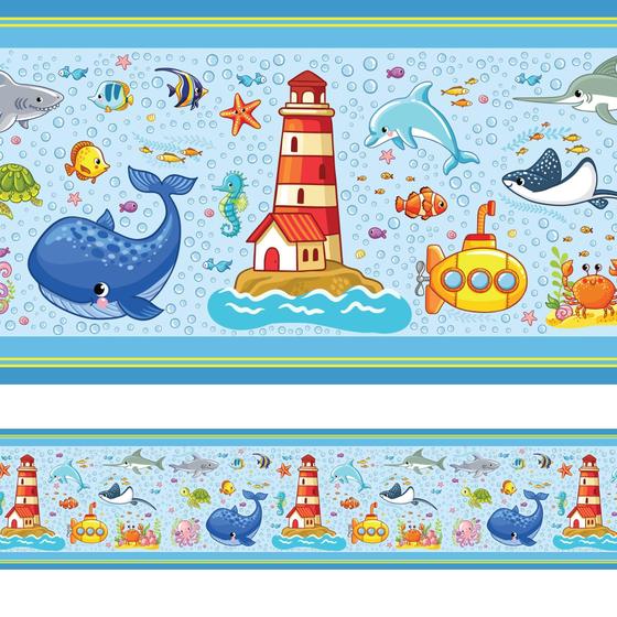 Imagem de Faixa Decorativa De Parede Infantil Fundo Do Mar 10Cmx5M