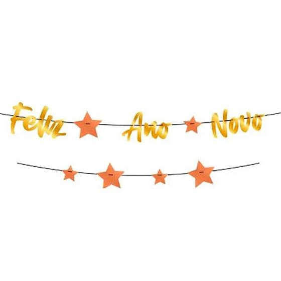 Imagem de Faixa Decorativa Dourado Feliz Ano Novo Decoraçao Festa