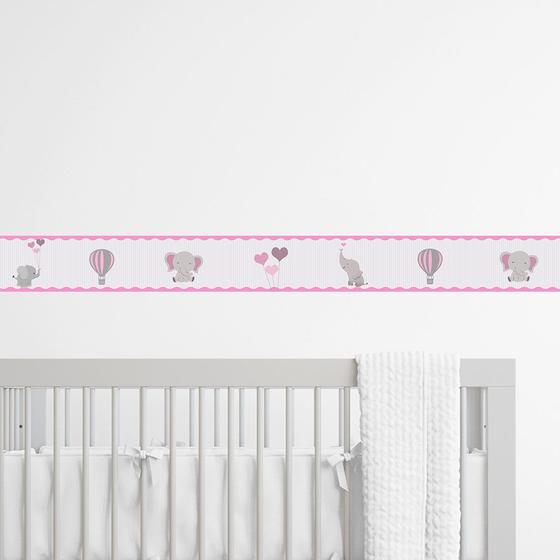 Imagem de Faixa Decorativa Papel De Parede Elefante Rosa Infantil quarto Bebê