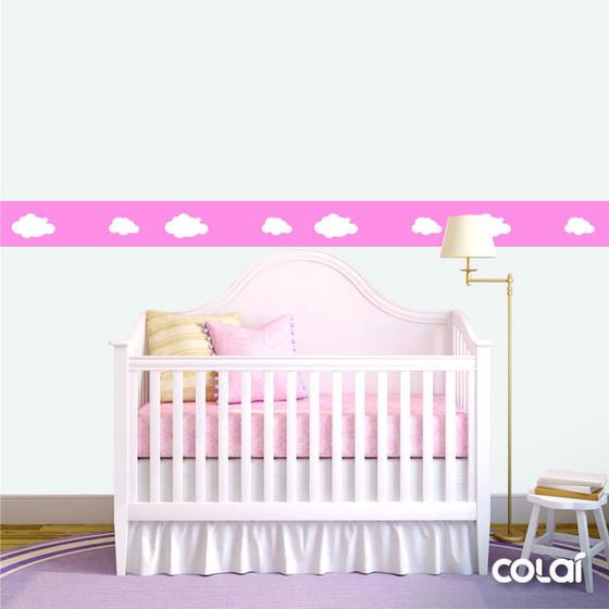 Imagem de Faixa Decorativa Quarto Bebê Infantil Nuvens Rosa 1m