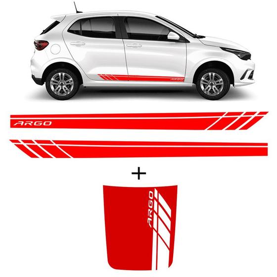 Imagem de Faixa Lateral Argo 2018/ E Adesivo Aplique Do Capô Vermelho