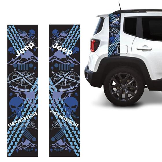 Imagem de Faixa Lateral Jeep Renegade Bússola, Caveira Adesivo Azul