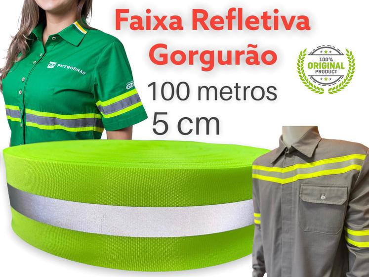 Imagem de Faixa Refletiva Uniforme Gorgurão Verde Fluorescente - 100m