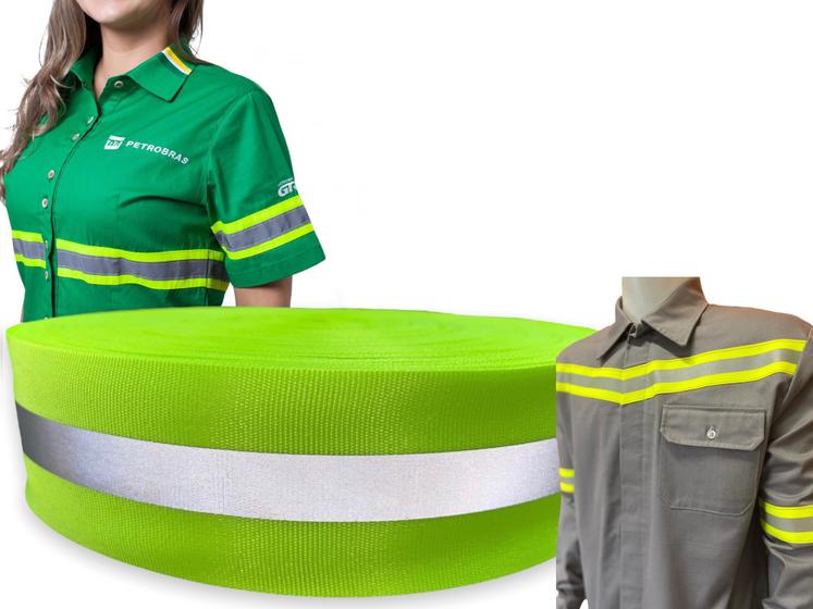 Imagem de Faixa Refletiva Uniforme Gorgurão Verde Fluorescente 50 metros